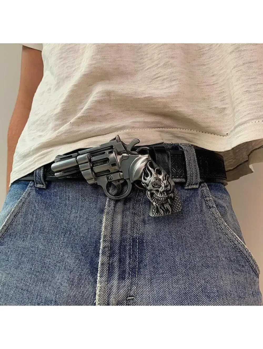 Grunge Punk Gun Skeleton Y2K 2000s style belt. 47 inches length